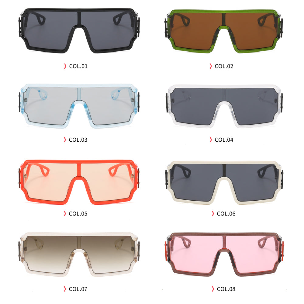 Flat Top One Piece Lens Men Women UV400 Oversize Sunglasses
