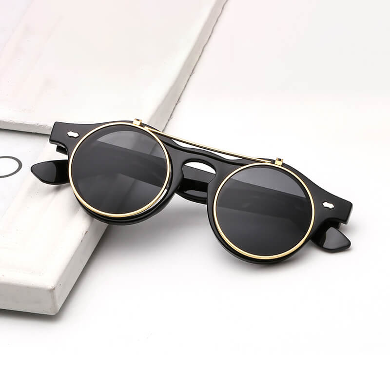 Flip Up Round Steampunk Sunglasses