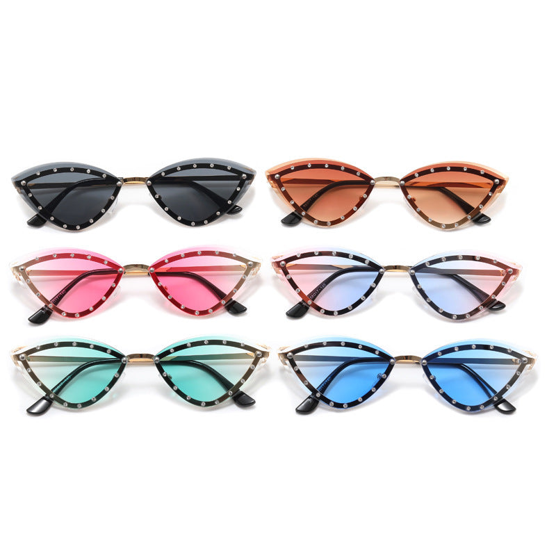 Rimless Crystal Cat Eye Sunglasses