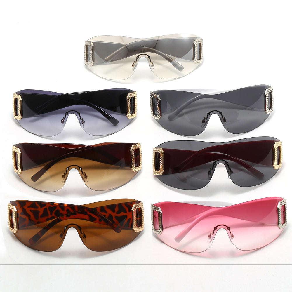 Oversized One Piece Rimless Sports Sunglasses