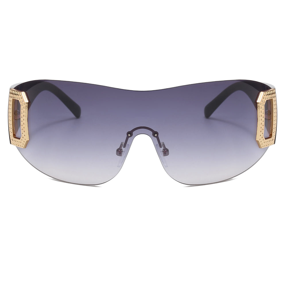 Oversized One Piece Rimless Sports Sunglasses