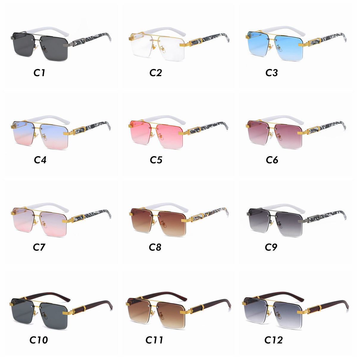 Women Vintage Square Rimless Sunglasses