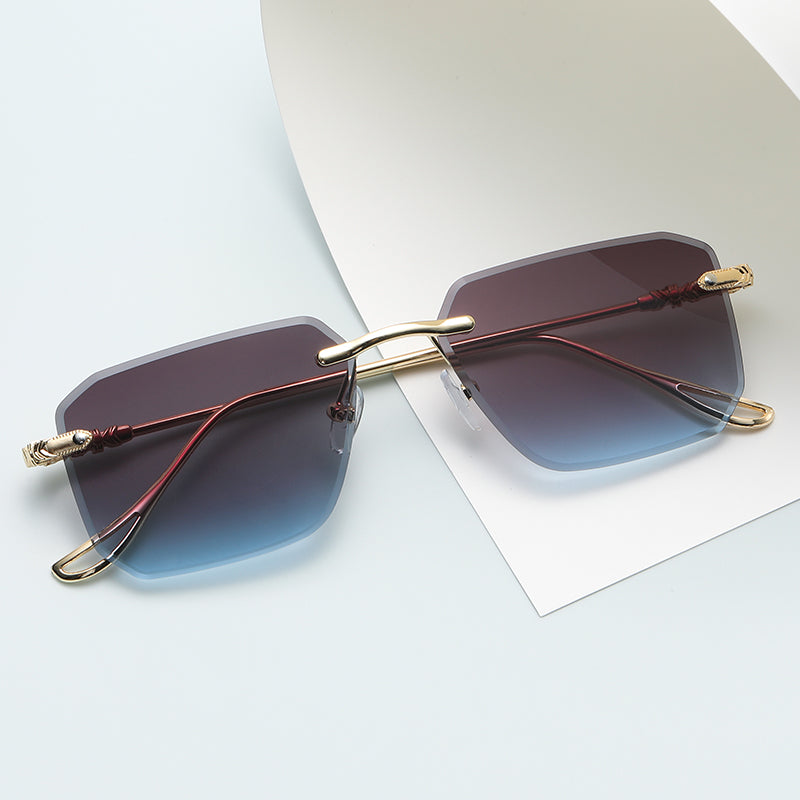 Diamond Cut Tinted Rimless Square Sunglasses