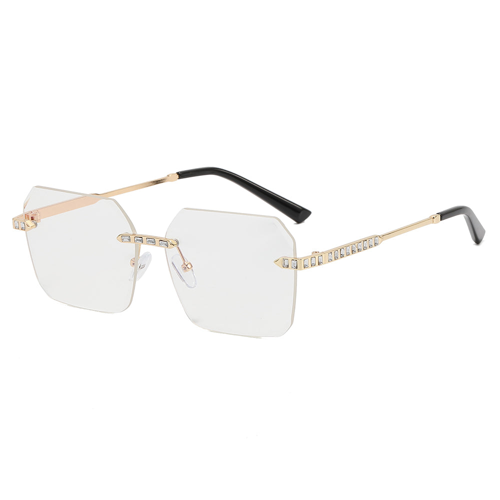 Diamond Cut Oversized Women Rimless Sunglasses