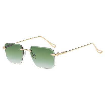 Diamond Cut Tinted Rimless Square Sunglasses