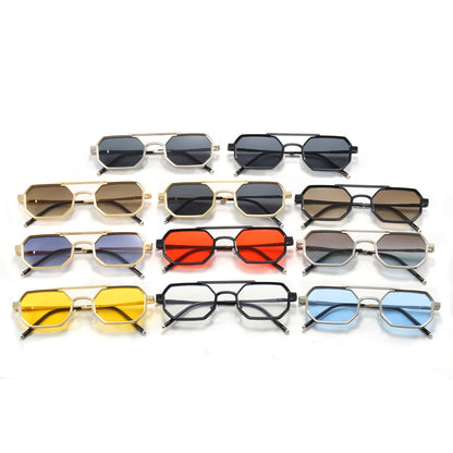 Polygon Double Bridges Top Bar Shades Metal Frame Sunglasses
