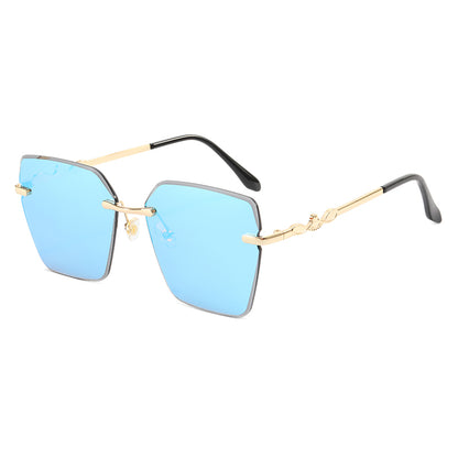 Diamond Cut Oversized Women Rimless Butterfly Sunglasses