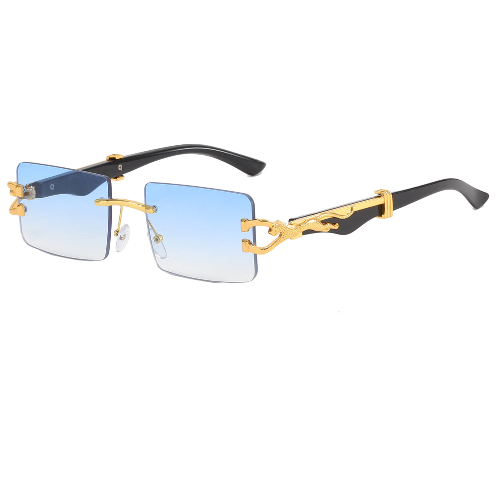 Rimless Panther Leopard Rectangle Sunglasses