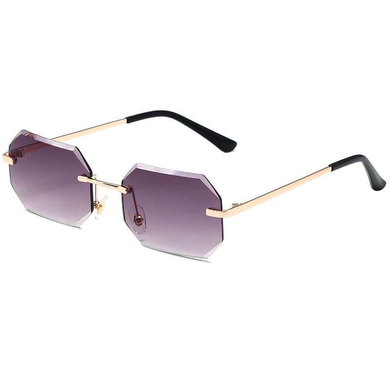 Retro Tinted Small Polygon Rimless Sunglasses