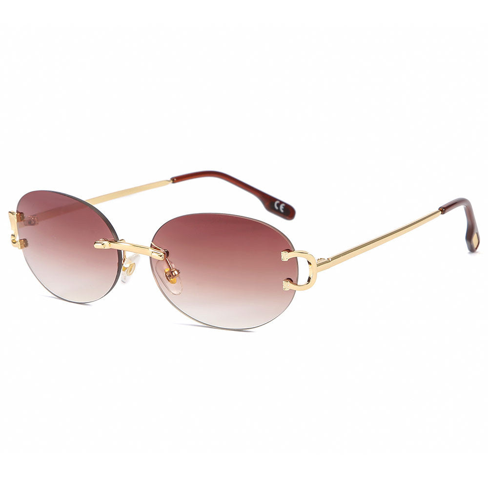 oval rimless women men luxury vintage sunglasses