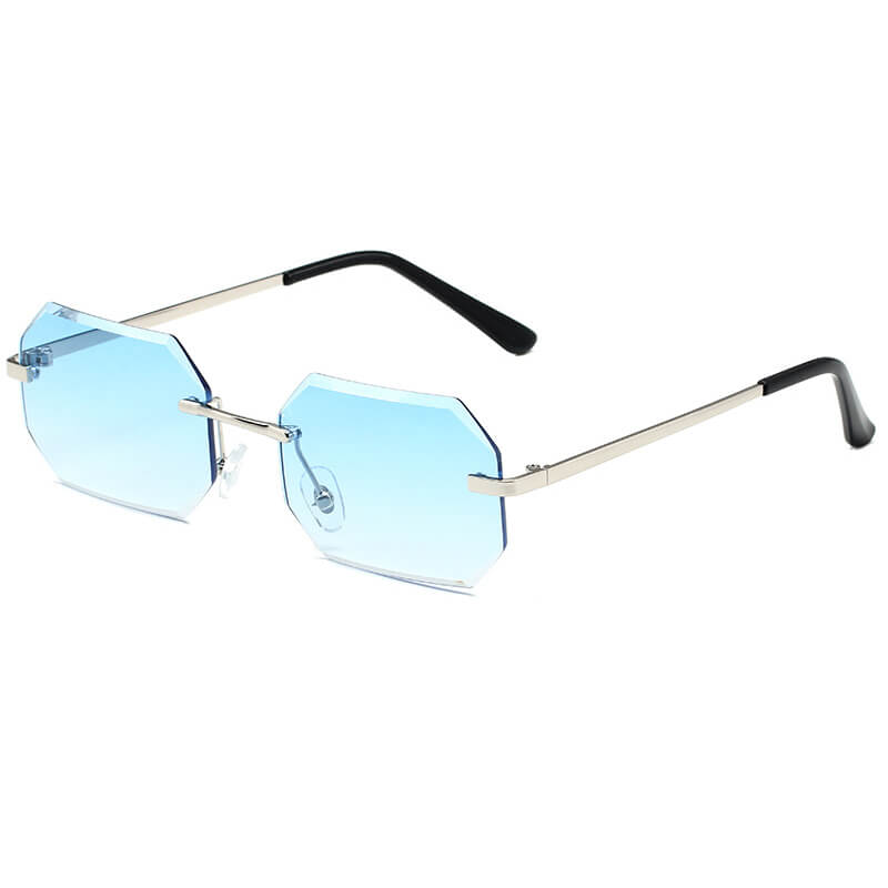 Retro Tinted Small Polygon Rimless Sunglasses