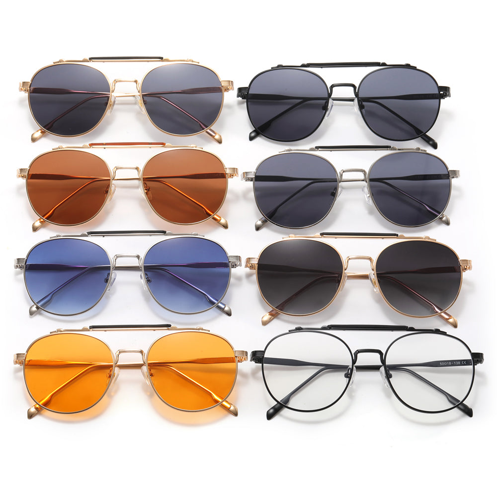Retro Round Flat Top Metal Sunglasses