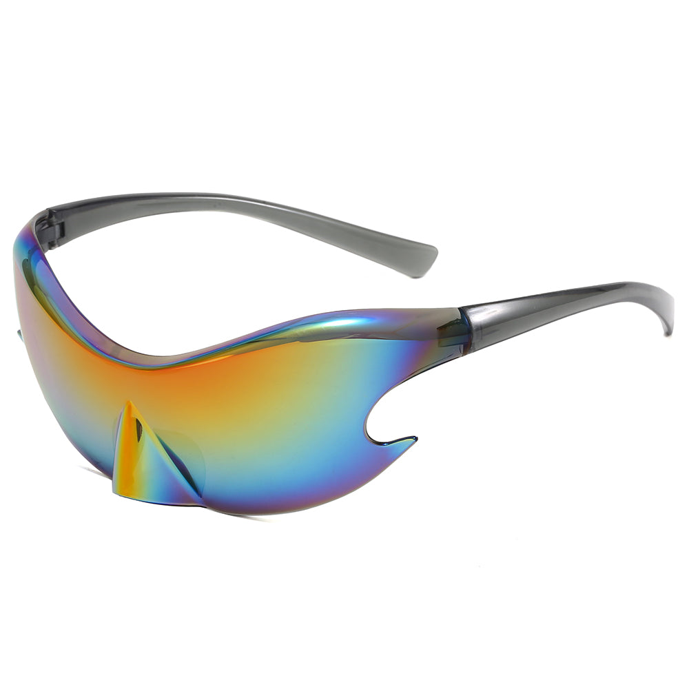 Oversized Rimless Futuristic Mirrored Sleek Sporty Y2K Sunglasses