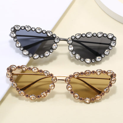 Luxury Diamond Bling Cat Eye Metal Sunglasses