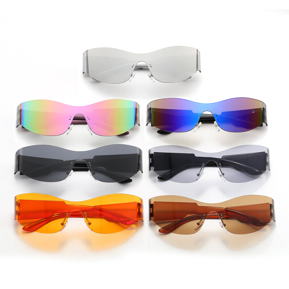 One Piece Oversized Rimless Shield Y2K Sports Sunglasses