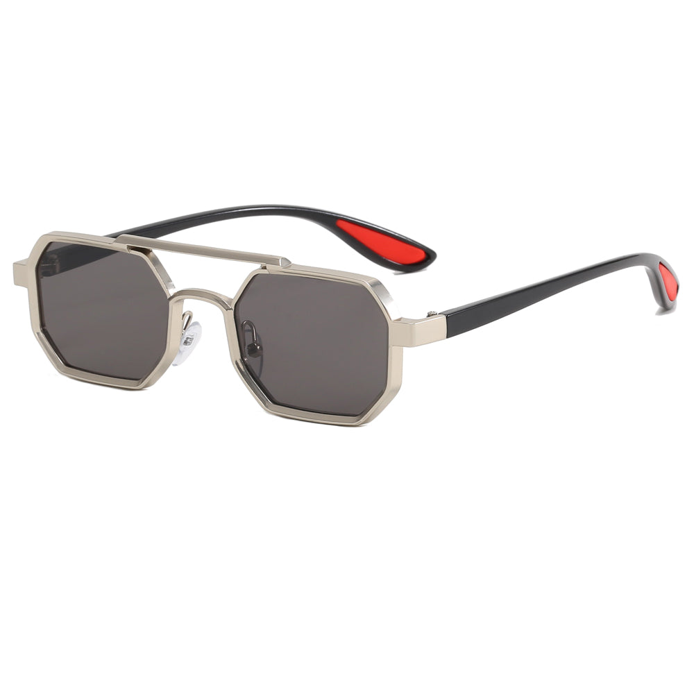 Polygon Steampunk Double Bridge Shades Metal Frame Sunglasses