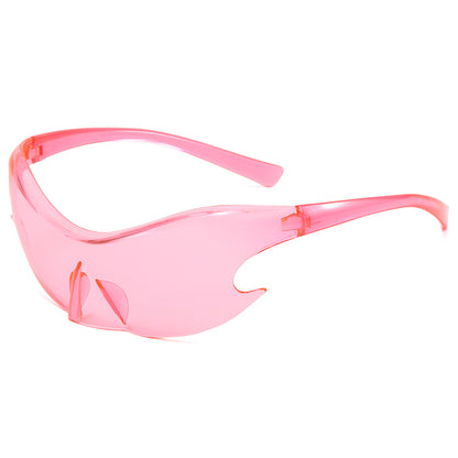 Oversized Rimless Futuristic Mirrored Sleek Sporty Y2K Sunglasses