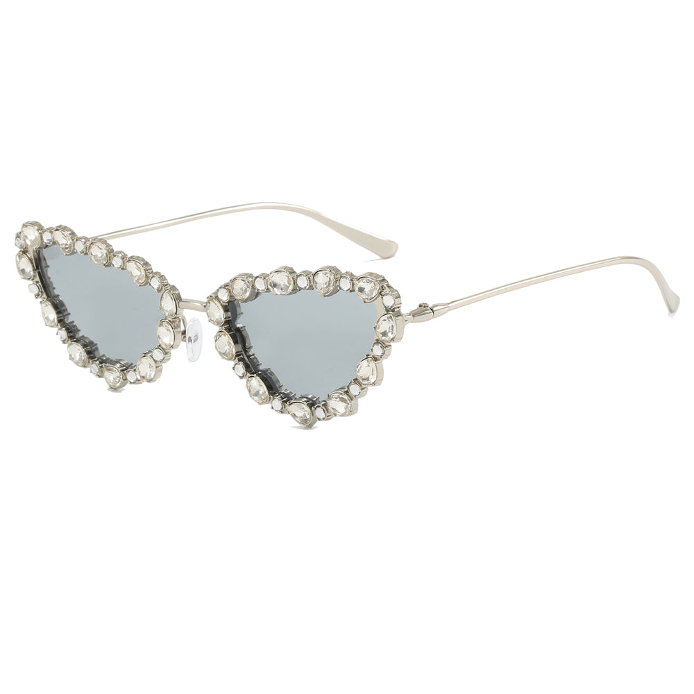 Luxury Diamond Bling Cat Eye Metal Sunglasses