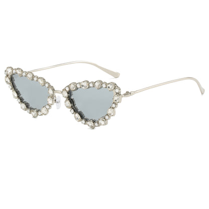 Luxury Diamond Bling Cat Eye Metal Sunglasses