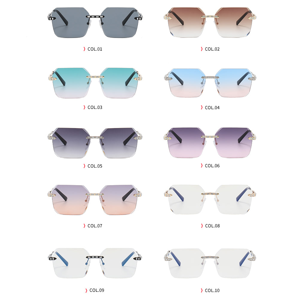 Diamond Cut Oversized Women Rimless Sunglasses