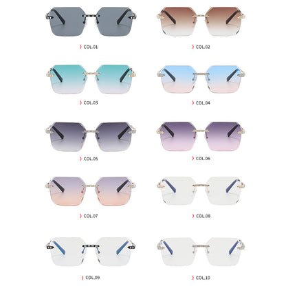 Diamond Cut Oversized Women Rimless Sunglasses