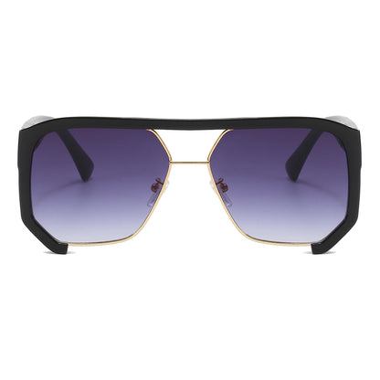 Oversized Square Flat Top Half Frame Sunglasses
