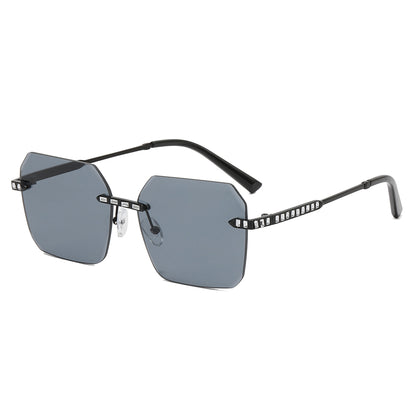 Diamond Cut Oversized Women Rimless Sunglasses