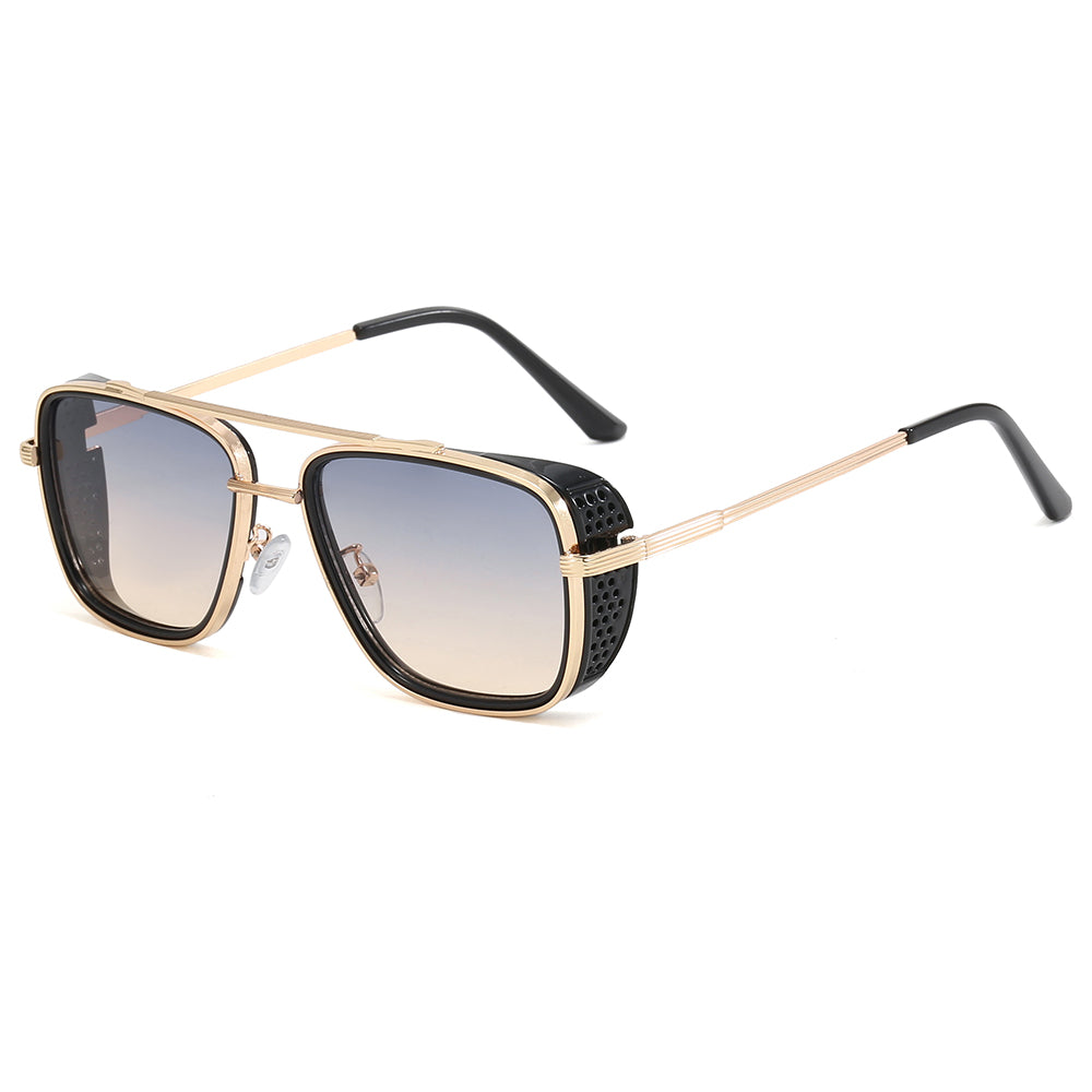 Square Flat Top Steampunk Metal Frame Sunglasses