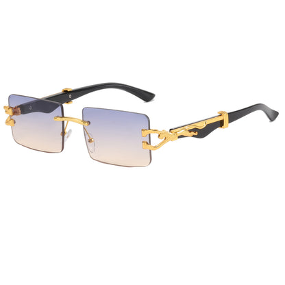 Rimless Panther Leopard Rectangle Sunglasses