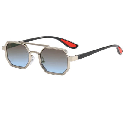 Polygon Steampunk Double Bridge Shades Metal Frame Sunglasses