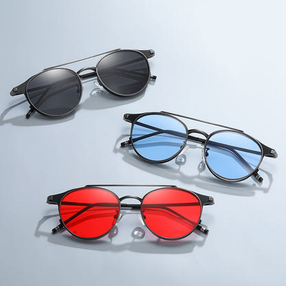 Round Steampunk Metal Cat Eye Polarized Flip up Sunglasses