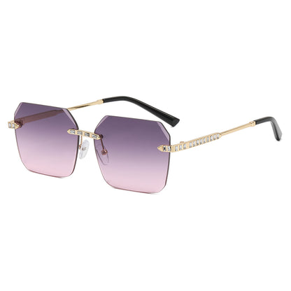 Diamond Cut Oversized Women Rimless Sunglasses