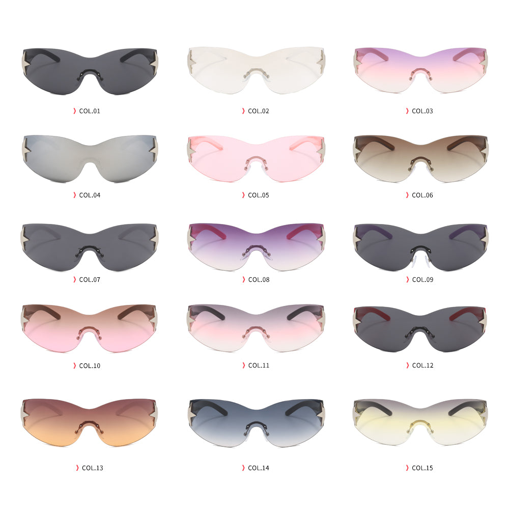 Oversized Rimless Wrap Around Shield Y2K Star Sunglasses