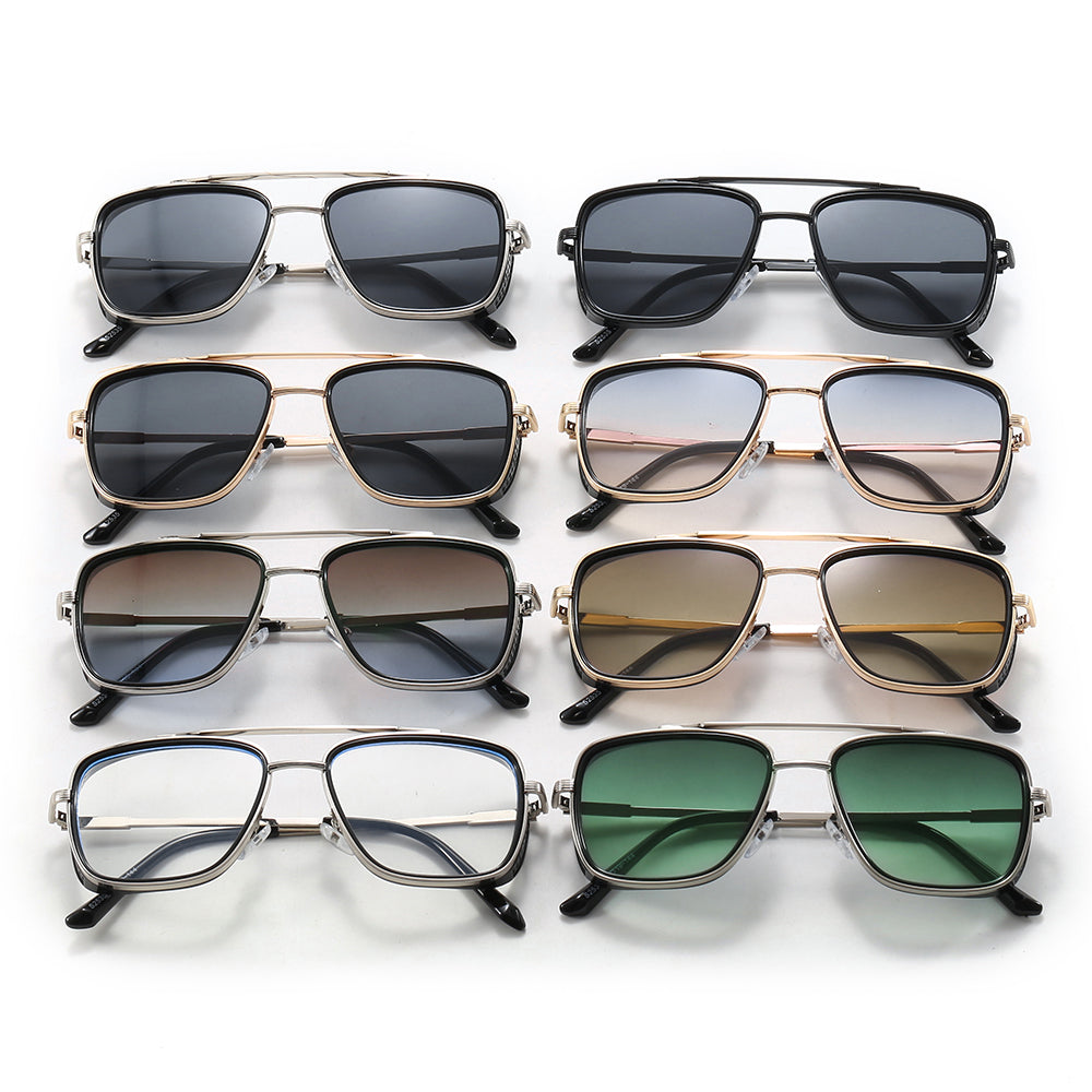 Square Flat Top Steampunk Metal Frame Sunglasses