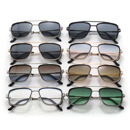 Square Flat Top Steampunk Metal Frame Sunglasses