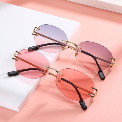 oval rimless women men luxury vintage sunglasses