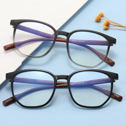 Plastic Faux Wood Eyeglasses with Anti Blue Light Lenses