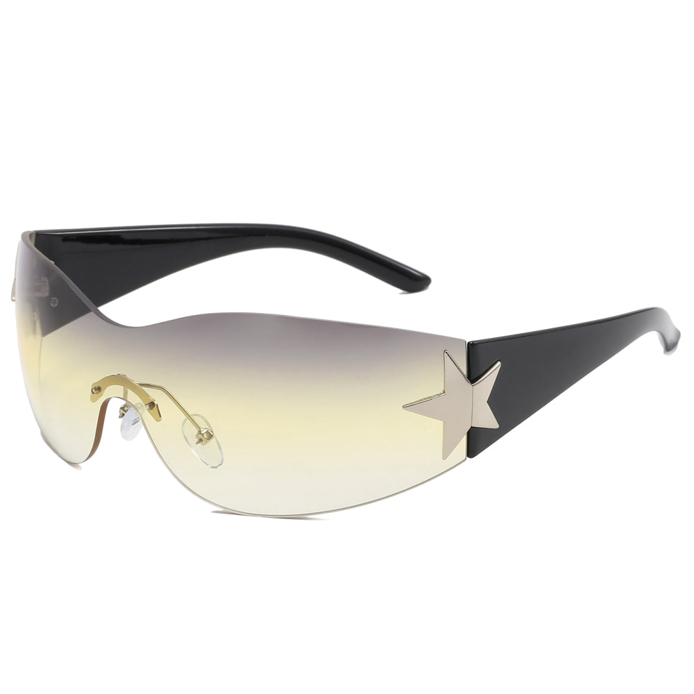 Oversized Rimless Wrap Around Shield Y2K Star Sunglasses