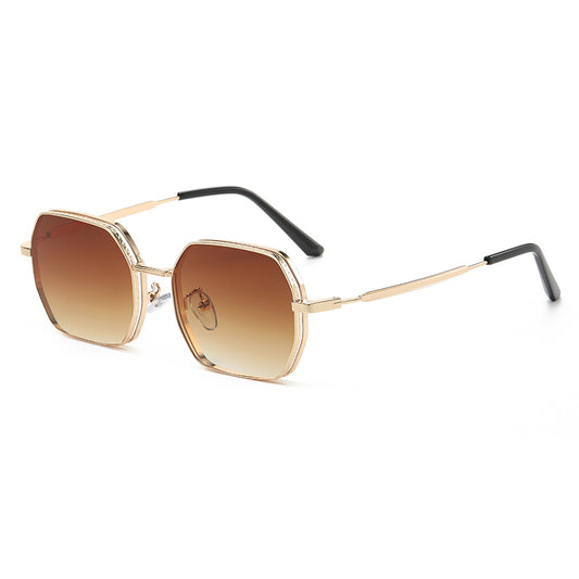 Retro Luxury Polygon Metal Frame Sunglasses