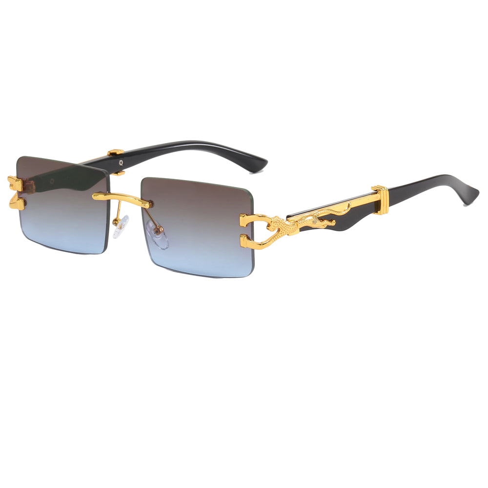 Rimless Panther Leopard Rectangle Sunglasses