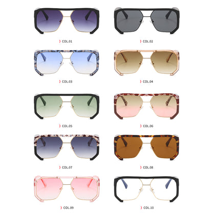 Oversized Square Flat Top Half Frame Sunglasses