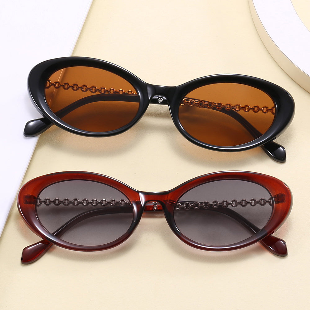 Retro Oval Cat Eye Women Luxury Chain Legs Sunglasses