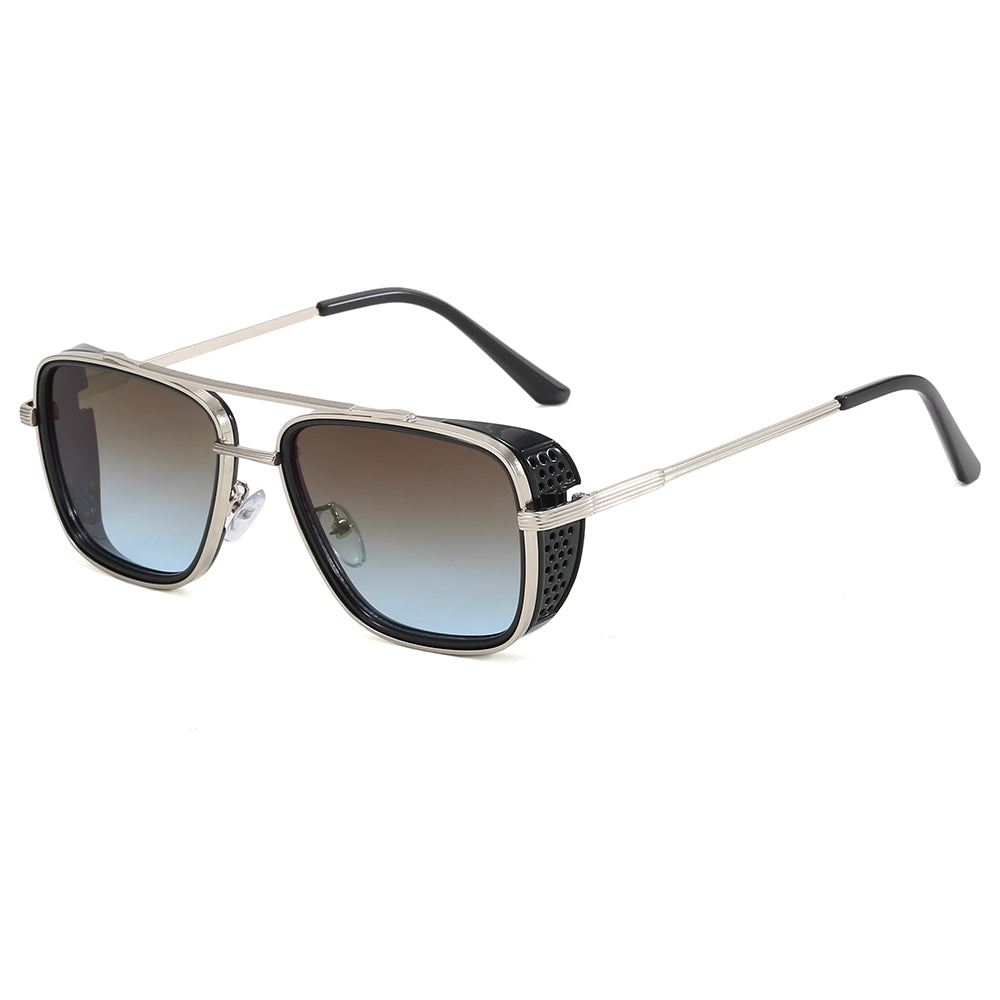 Square Flat Top Steampunk Metal Frame Sunglasses