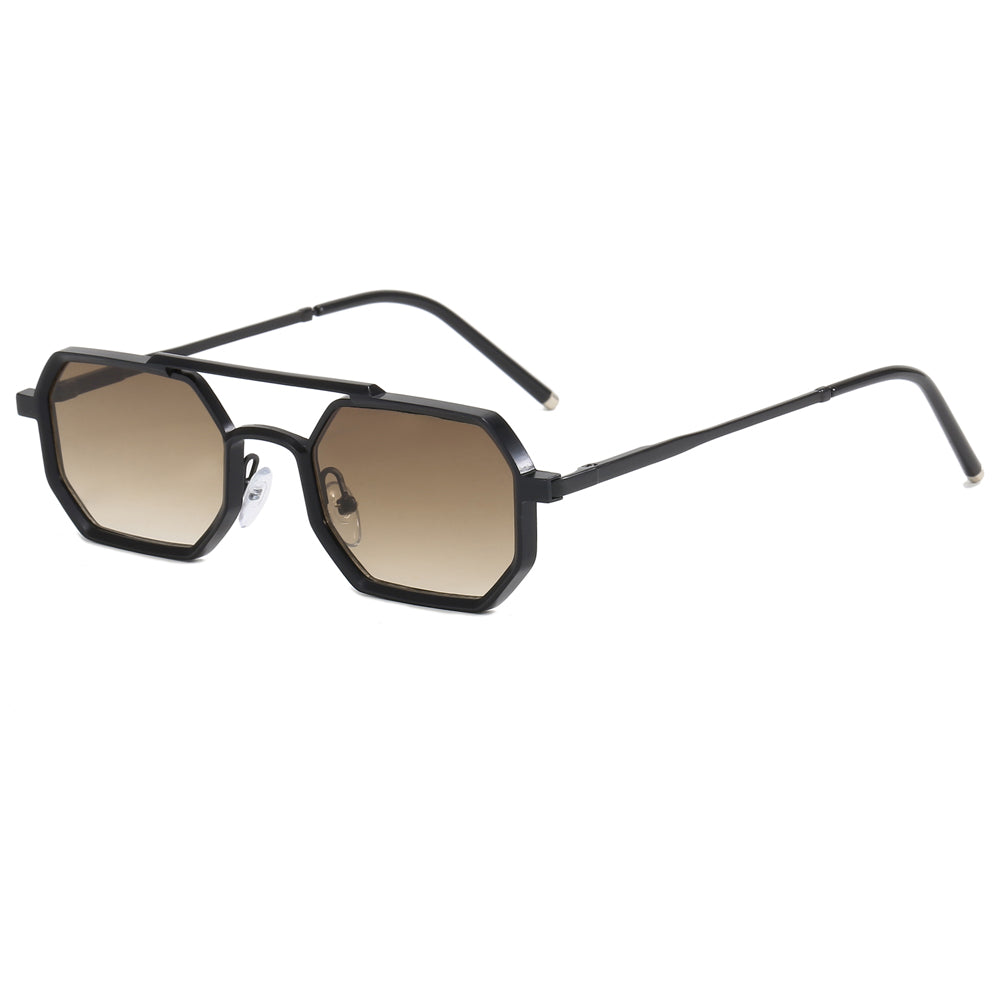 Polygon Double Bridges Top Bar Shades Metal Frame Sunglasses