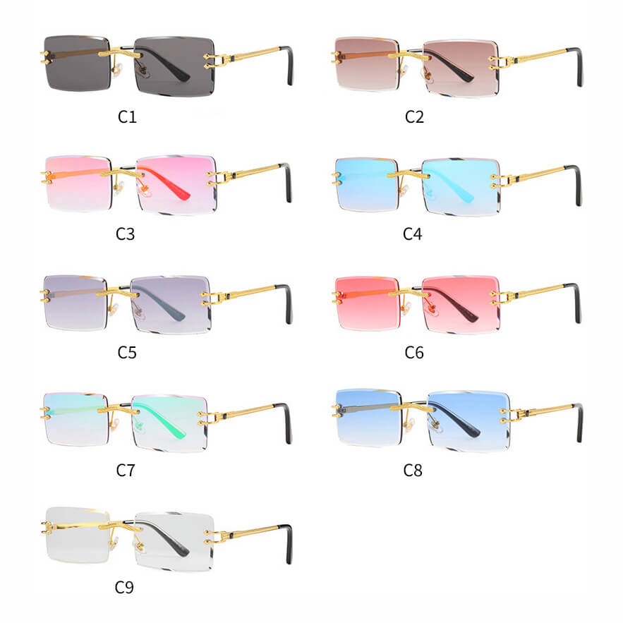 Retro Vintage Rectangle Rimless Sunglasses