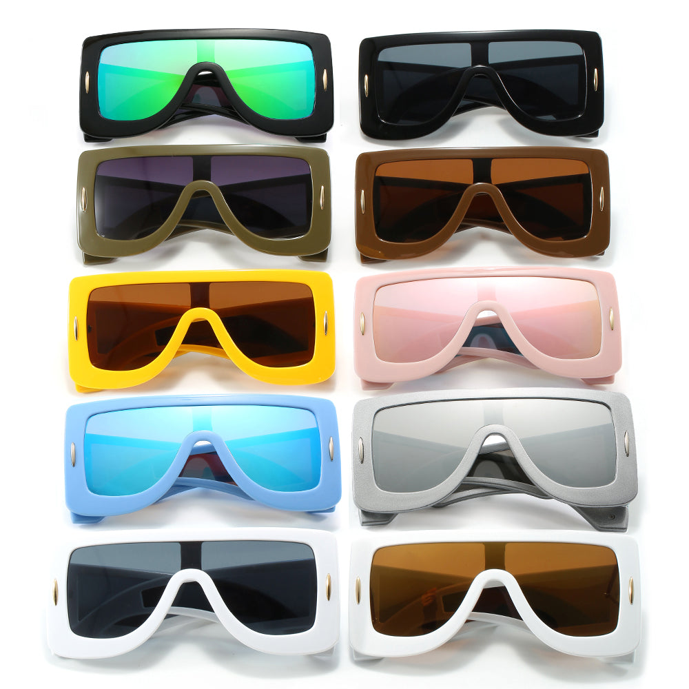 Y2K Oversized Flat Top One Piece Square Shades Sunglasses