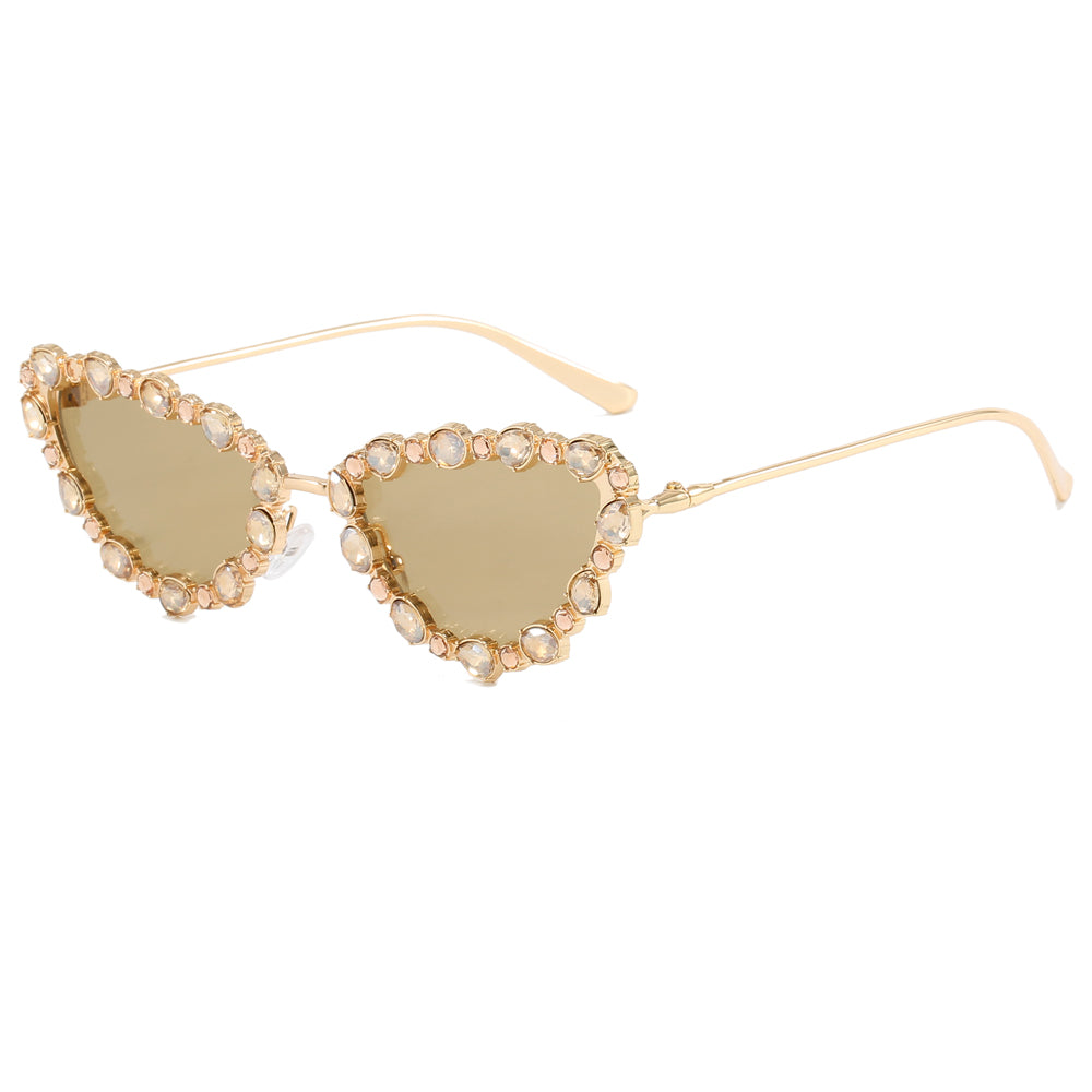 Luxury Diamond Bling Cat Eye Metal Sunglasses