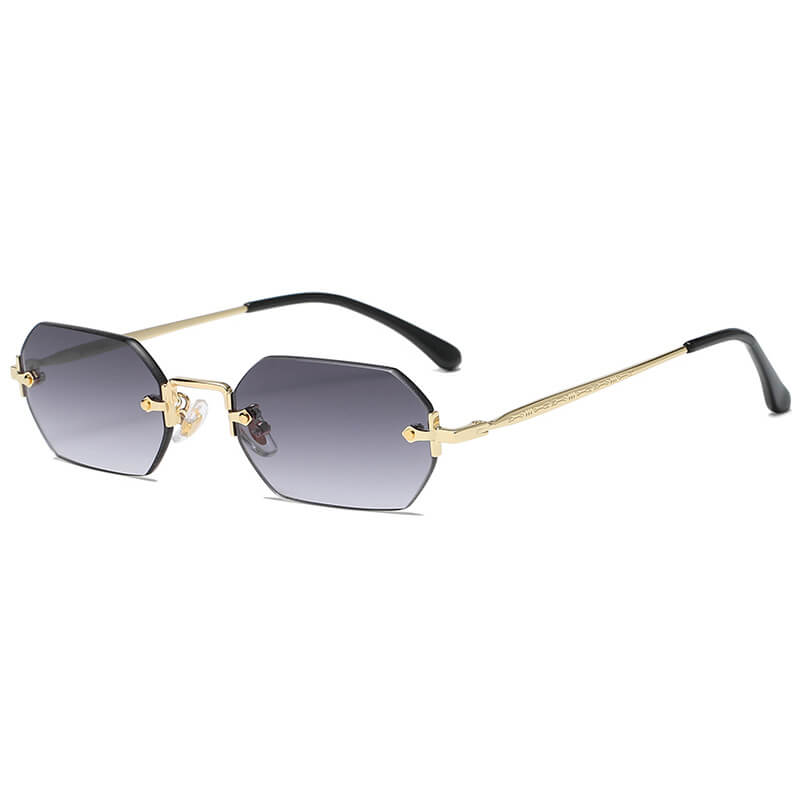 Retro Tinted Small Rectangle Rimless Sunglasses