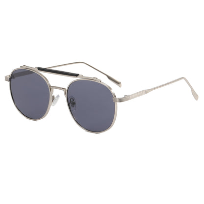 Retro Round Flat Top Metal Sunglasses