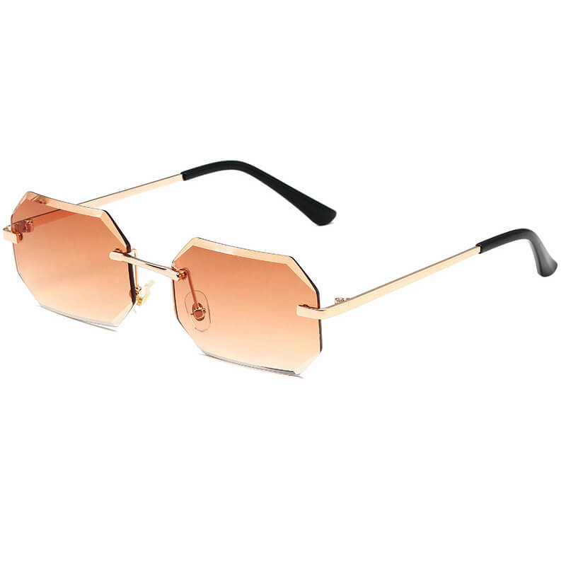 Retro Tinted Small Polygon Rimless Sunglasses